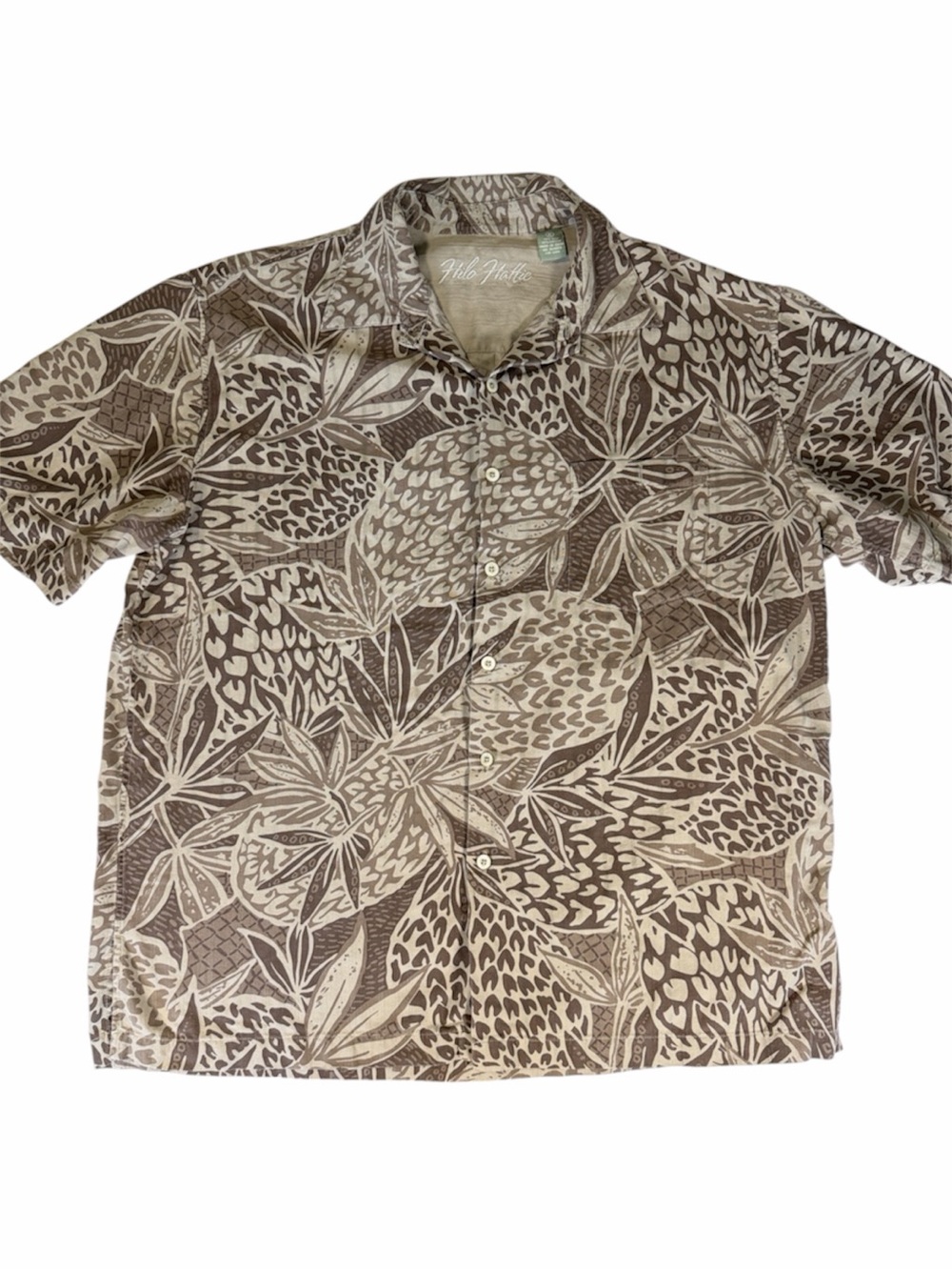 Hilo Hattie Men's Brown and Cream Tropical Button-Up Shirt